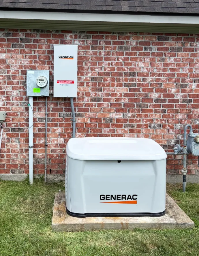 Completed Generac standby generator installation with transfer equipment